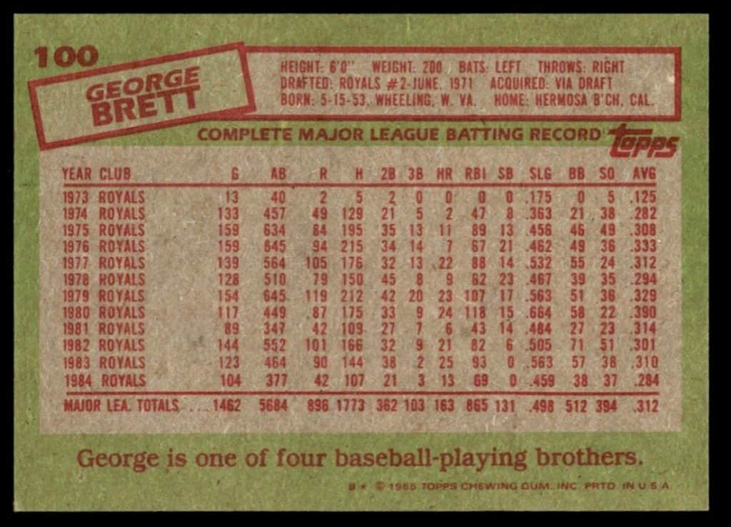 1985 topps george brett 