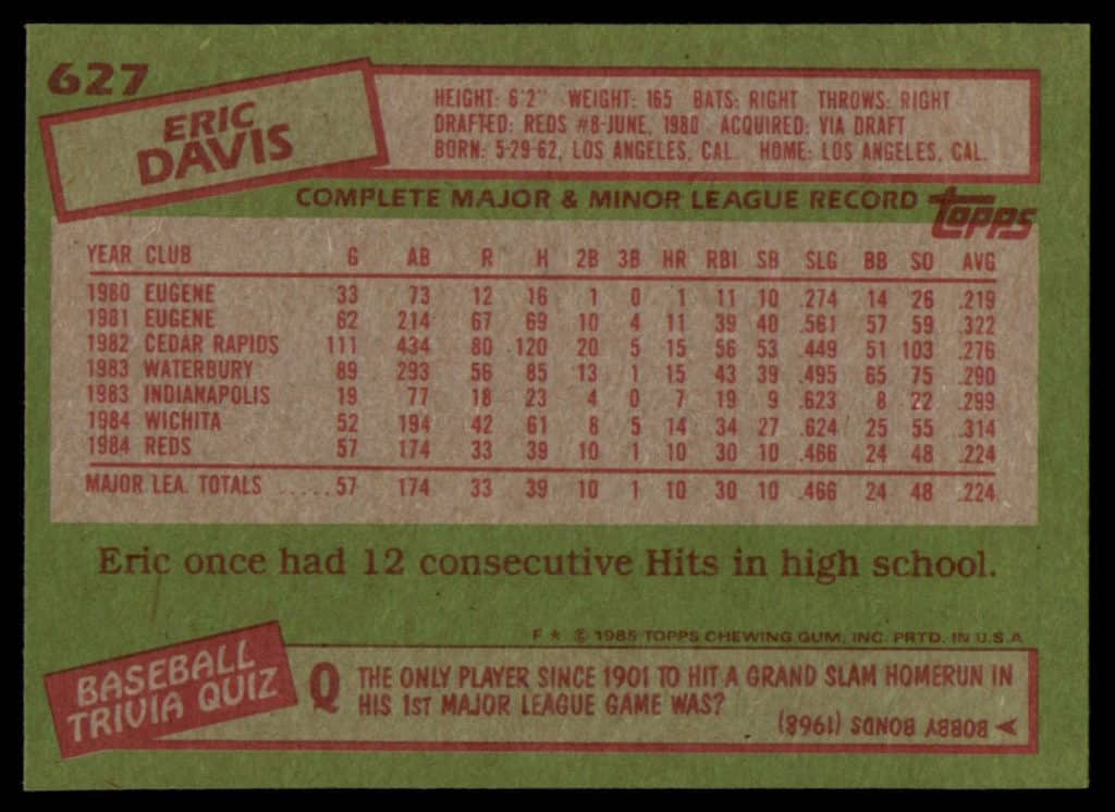 1985 topps eric davis