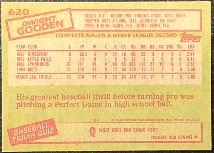 1985 topps dwight gooden