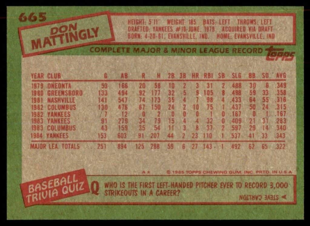 1985 topps don mattingly 